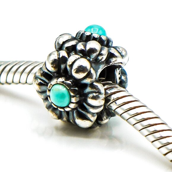 PANDORA December Birthday Blooms Sterling Silver Charm With Turquoise - Picture 4 of 6